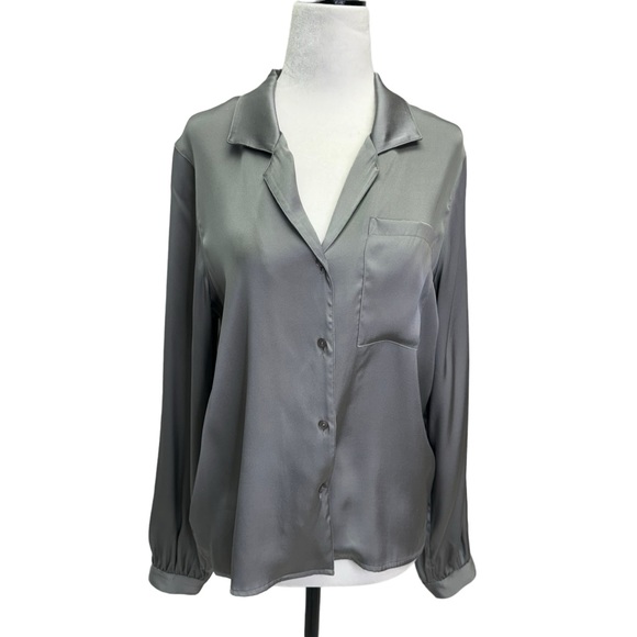 Anine Bing Grey Silk Long Sleeve Button Down Blouse Size S - Picture 11 of 15